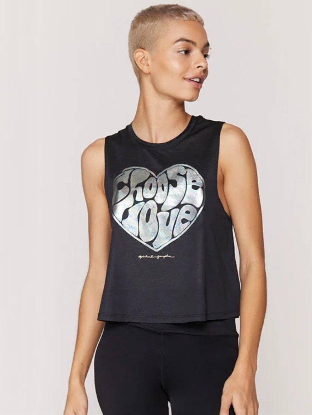 Spiritual Gangster Choose Love Black Graphic Muscle Tank Top Size Small Boxy
